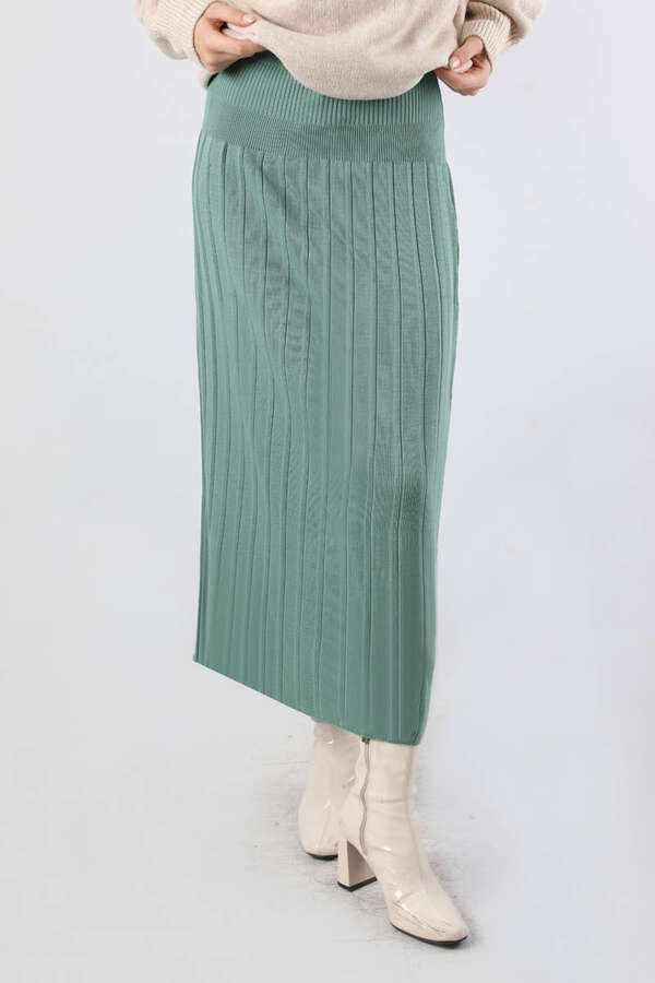 Pileli Tek Renk Etek Mint - 3