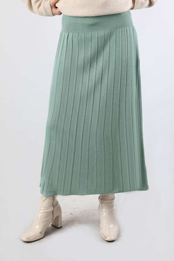 Pileli Tek Renk Etek Mint - 4