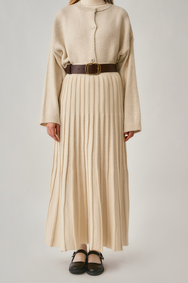 Pileli Triko Etek Ekru - 2