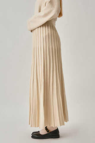 Pileli Triko Etek Ekru - 5