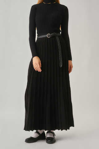 Pileli Triko Etek Siyah - 2