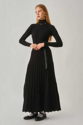 Pileli Triko Etek Siyah - 8