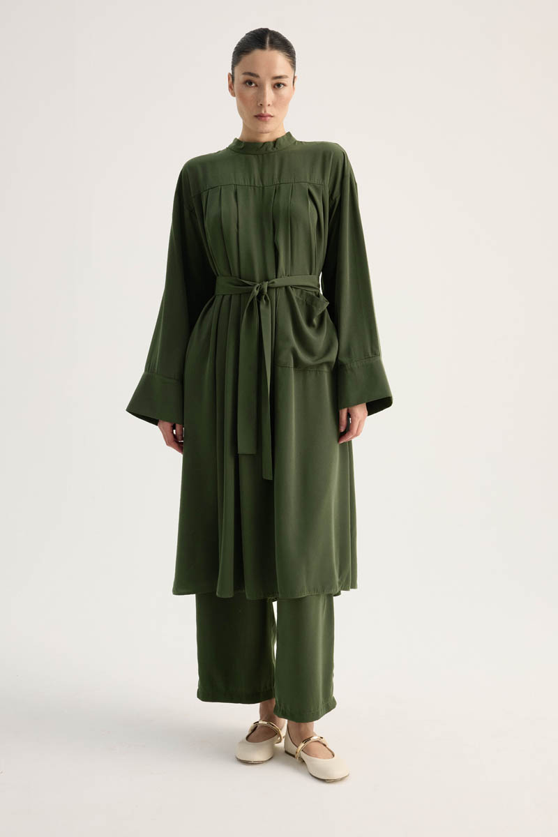 Pileli Tunik Takım Haki