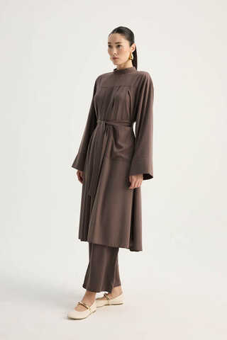 Pileli Tunik Takım Kahverengi - 3