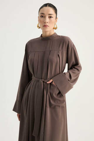 Pileli Tunik Takım Kahverengi - 4