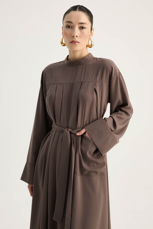 Pileli Tunik Takım Kahverengi - 4