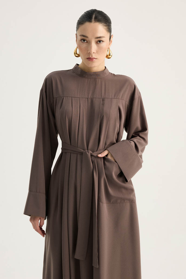 Pileli Tunik Takım Kahverengi - 2