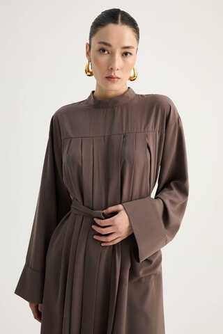 Pileli Tunik Takım Kahverengi - 6