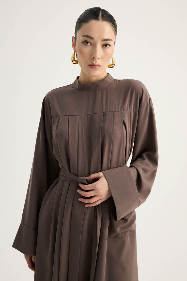 Pileli Tunik Takım Kahverengi - 6