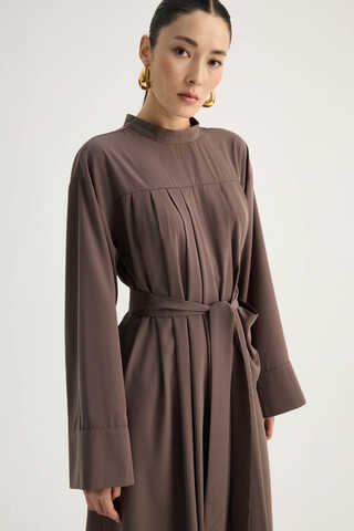 Pileli Tunik Takım Kahverengi - 7