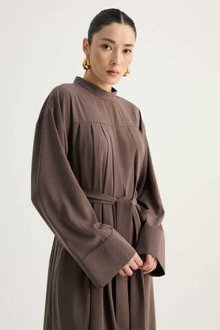 Pileli Tunik Takım Kahverengi - 8