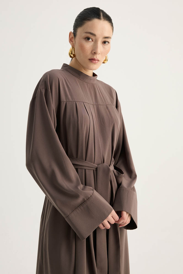 Pileli Tunik Takım Kahverengi - 8