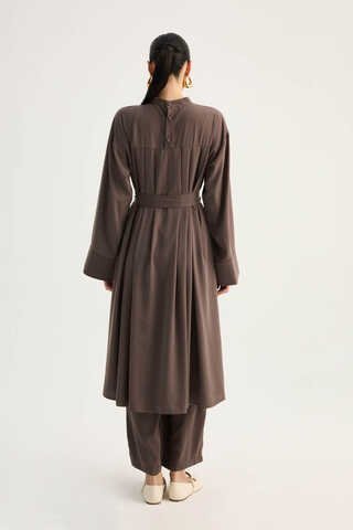 Pileli Tunik Takım Kahverengi - 9