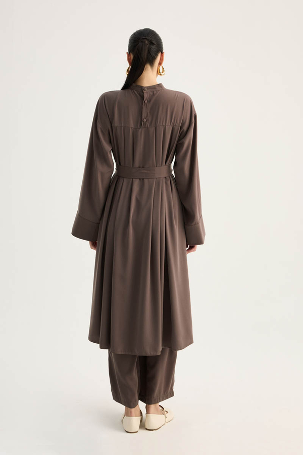 Pileli Tunik Takım Kahverengi - 9