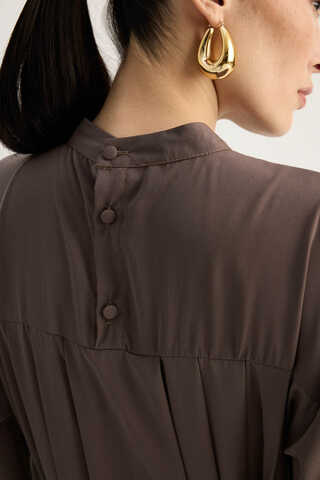 Pileli Tunik Takım Kahverengi - 11