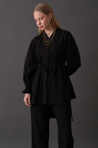 Pin-Tuck Cotton Shirt Black - 6