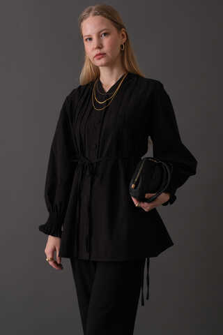 Pin-Tuck Cotton Shirt Black - 1