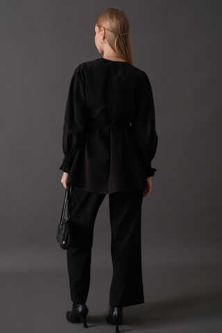 Pin-Tuck Cotton Shirt Black - 14