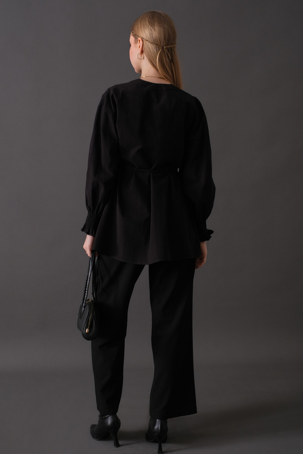 Pin-Tuck Cotton Shirt Black - 14
