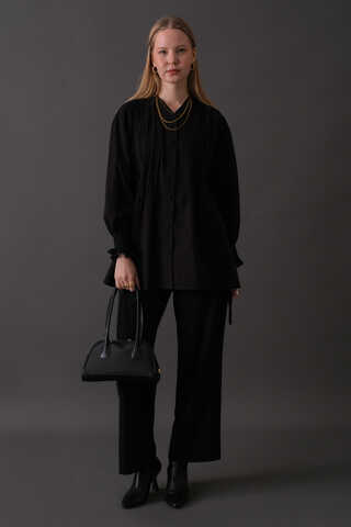 Pin-Tuck Cotton Shirt Black - 3
