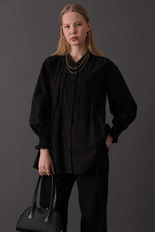 Pin-Tuck Cotton Shirt Black - 4