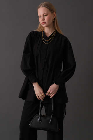 Pin-Tuck Cotton Shirt Black - 5