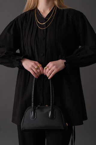 Pin-Tuck Cotton Shirt Black - 7