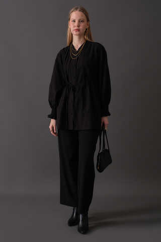 Pin-Tuck Cotton Shirt Black - 8