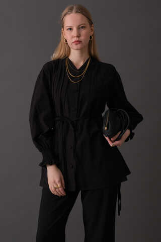 Pin-Tuck Cotton Shirt Black - 11