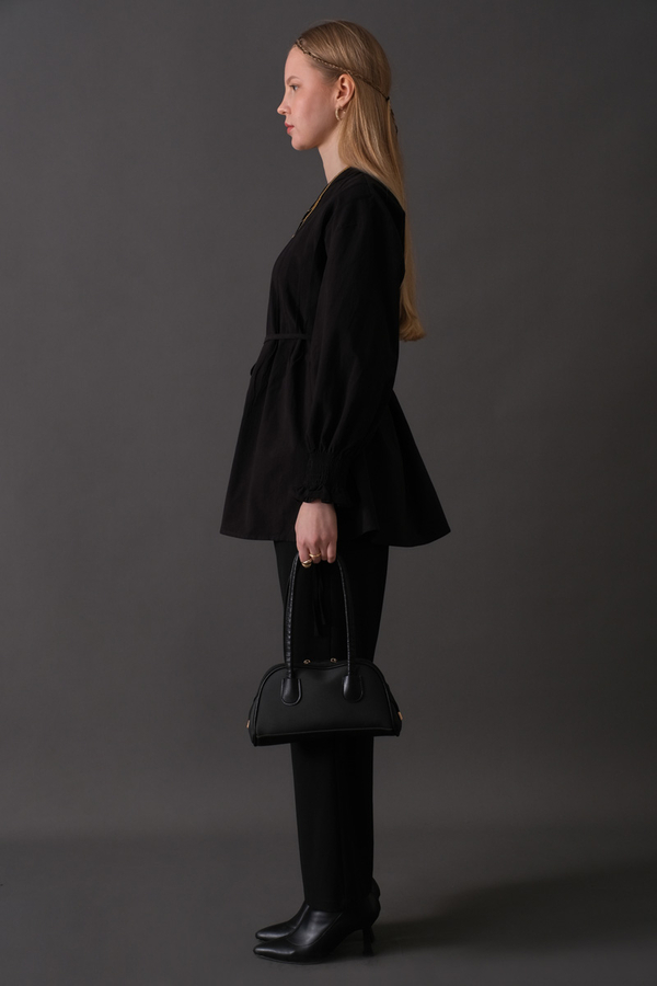 Pin-Tuck Cotton Shirt Black - 12