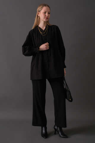 Pin-Tuck Cotton Shirt Black - 13