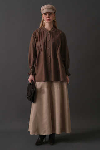 Pin-Tuck Cotton Shirt Brown - 2