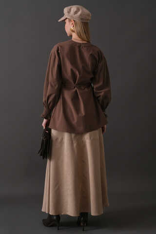 Pin-Tuck Cotton Shirt Brown - 14