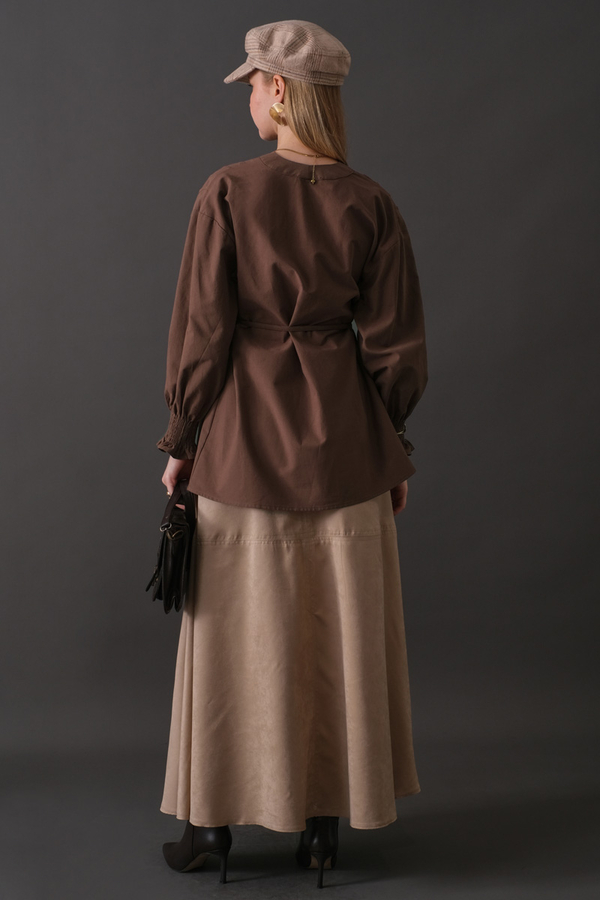 Pin-Tuck Cotton Shirt Brown - 14