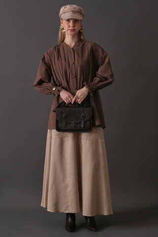 Pin-Tuck Cotton Shirt Brown - 9