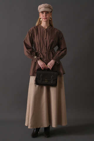 Pin-Tuck Cotton Shirt Brown - 12