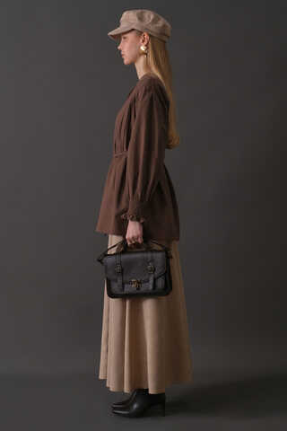 Pin-Tuck Cotton Shirt Brown - 3