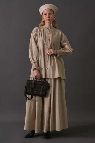 Pin-Tuck Cotton Shirt Stone - 2