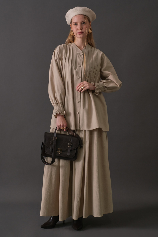 Pin-Tuck Cotton Shirt Stone - 2