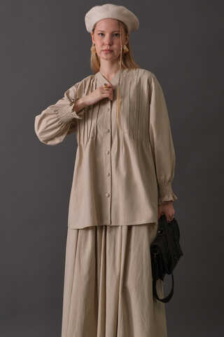 Pin-Tuck Cotton Shirt Stone - 4