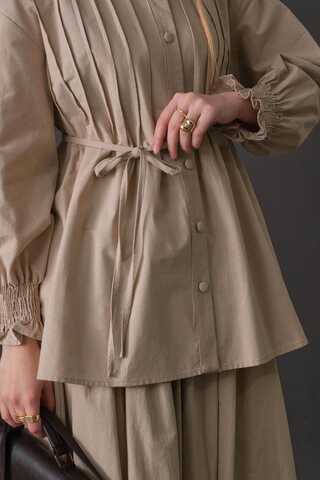 Pin-Tuck Cotton Shirt Stone - 10