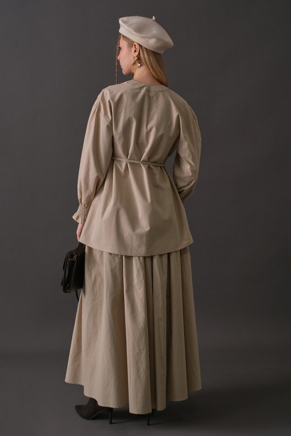 Pin-Tuck Cotton Shirt Stone - 14