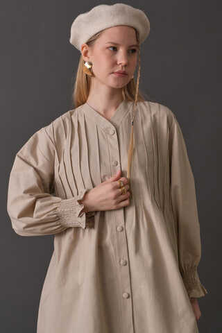Pin-Tuck Cotton Shirt Stone - 11