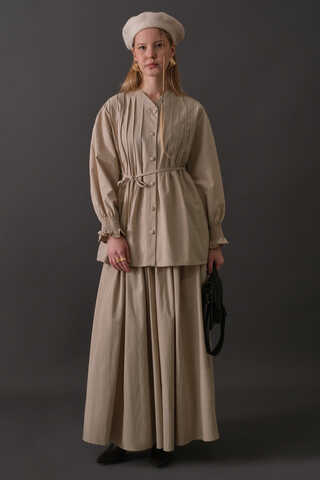 Pin-Tuck Cotton Shirt Stone - 12