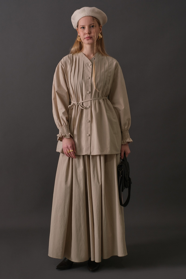 Pin-Tuck Cotton Shirt Stone - 12