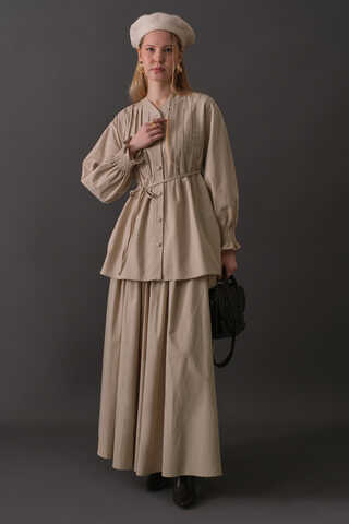 Pin-Tuck Cotton Shirt Stone - 13