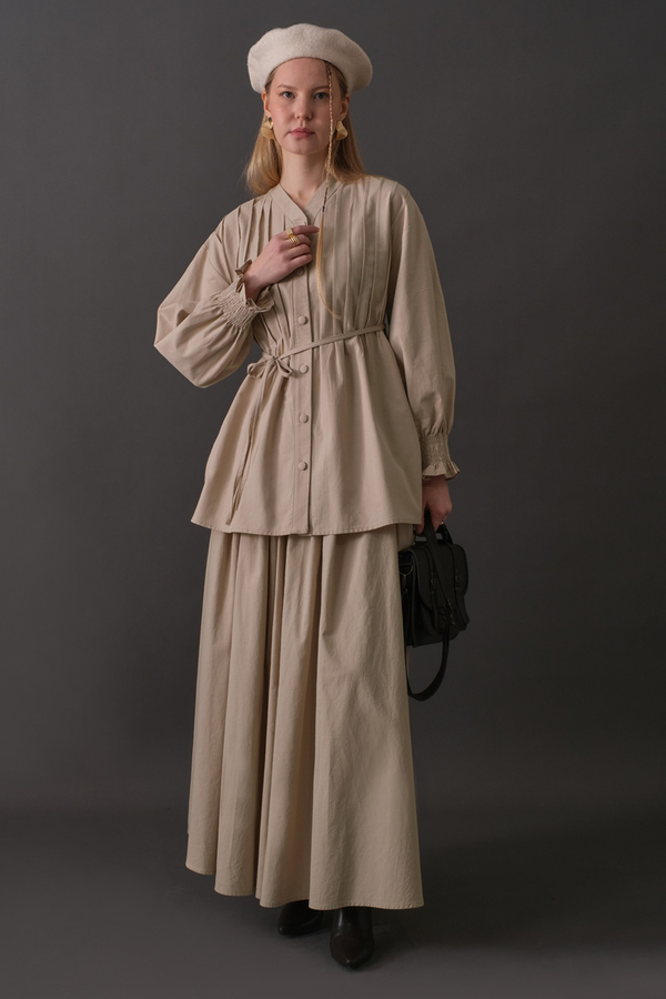 Pin-Tuck Cotton Shirt Stone - 13