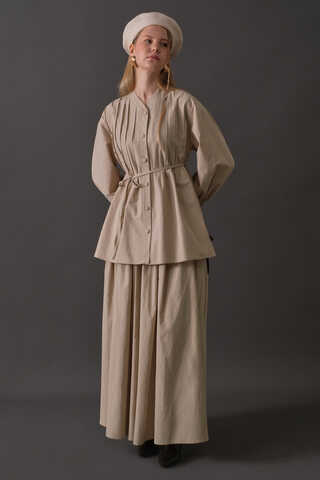 Pin-Tuck Cotton Shirt Stone - 3