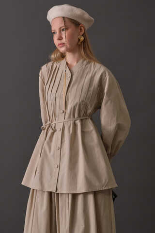 Pin-Tuck Cotton Shirt Stone - 5