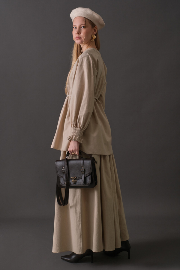 Pin-Tuck Cotton Shirt Stone - 9